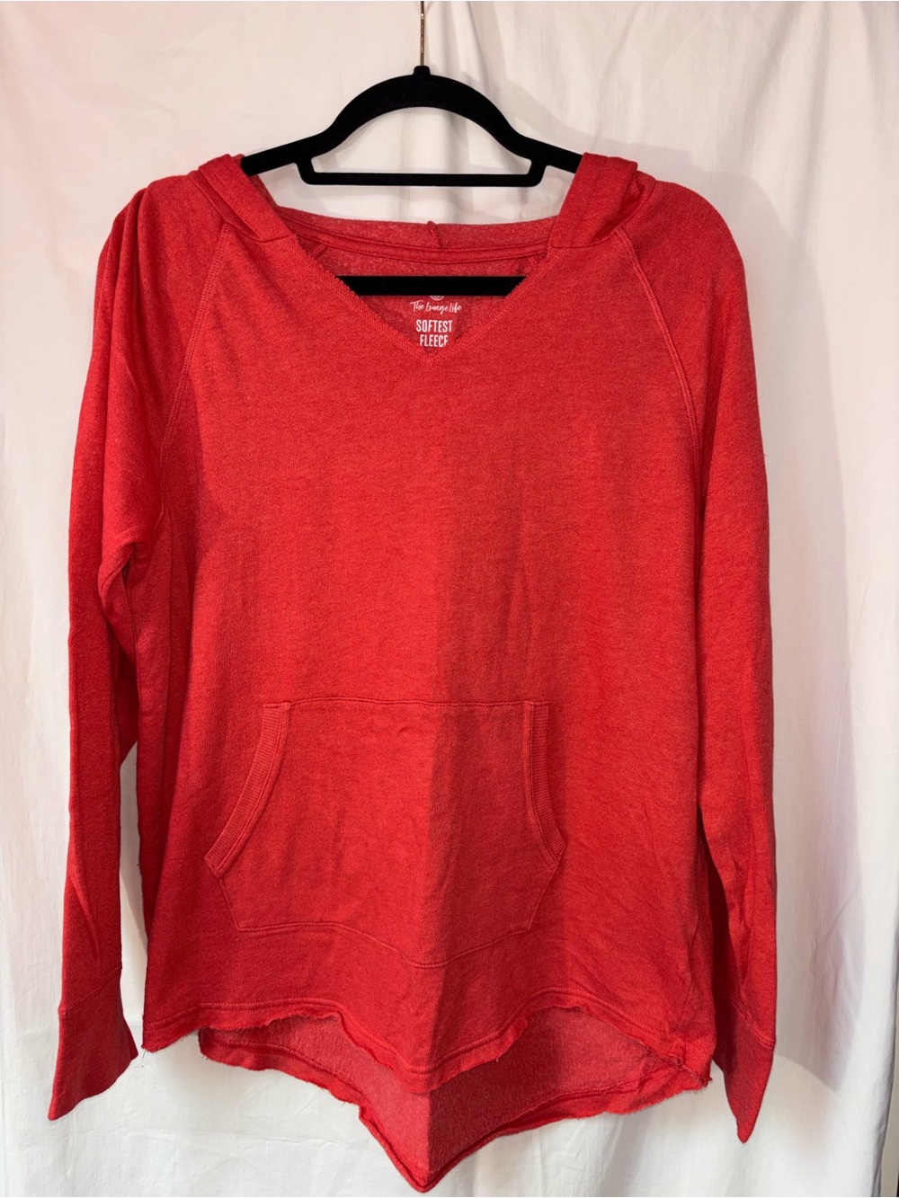 SO Red V-Neck Lightweight Hoodie with Kangaroo Pocket